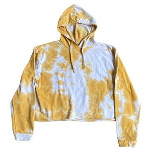 Fifth Sun Sunshine Yellow and White Crop Tie Dye Fleece Pullover Hoodie Medium
